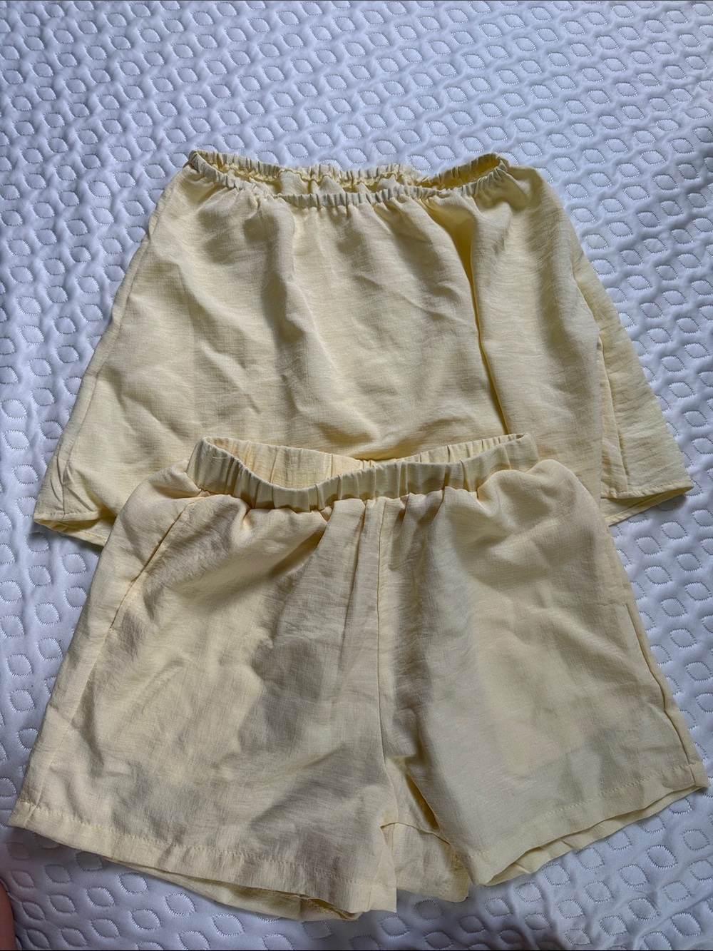 Light Yellow Women's Elastic Waist tube top and Shorts set - Casual Summer